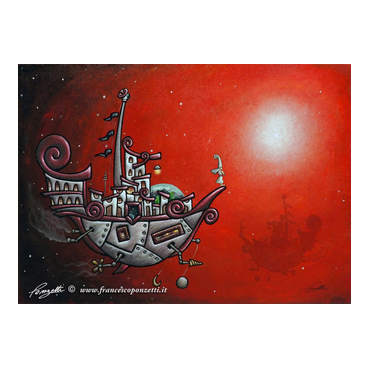 L'Ombra - Opera in acrilico e sabbia, nave volante